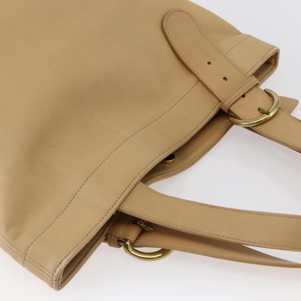 Coach Tote Bag Leather Beige Auth am9383