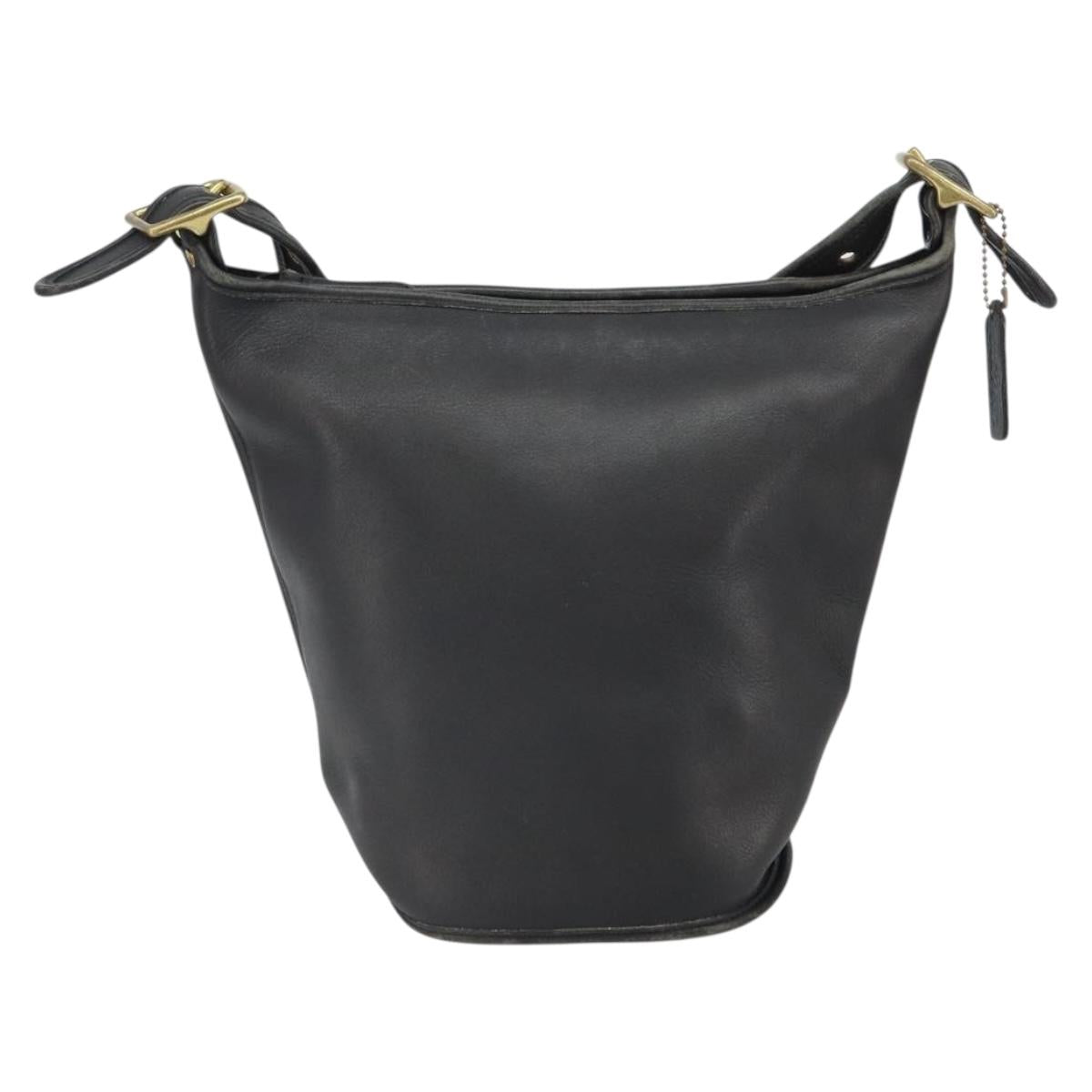 Coach Shoulder Bag Leather Black Gold Auth am9384