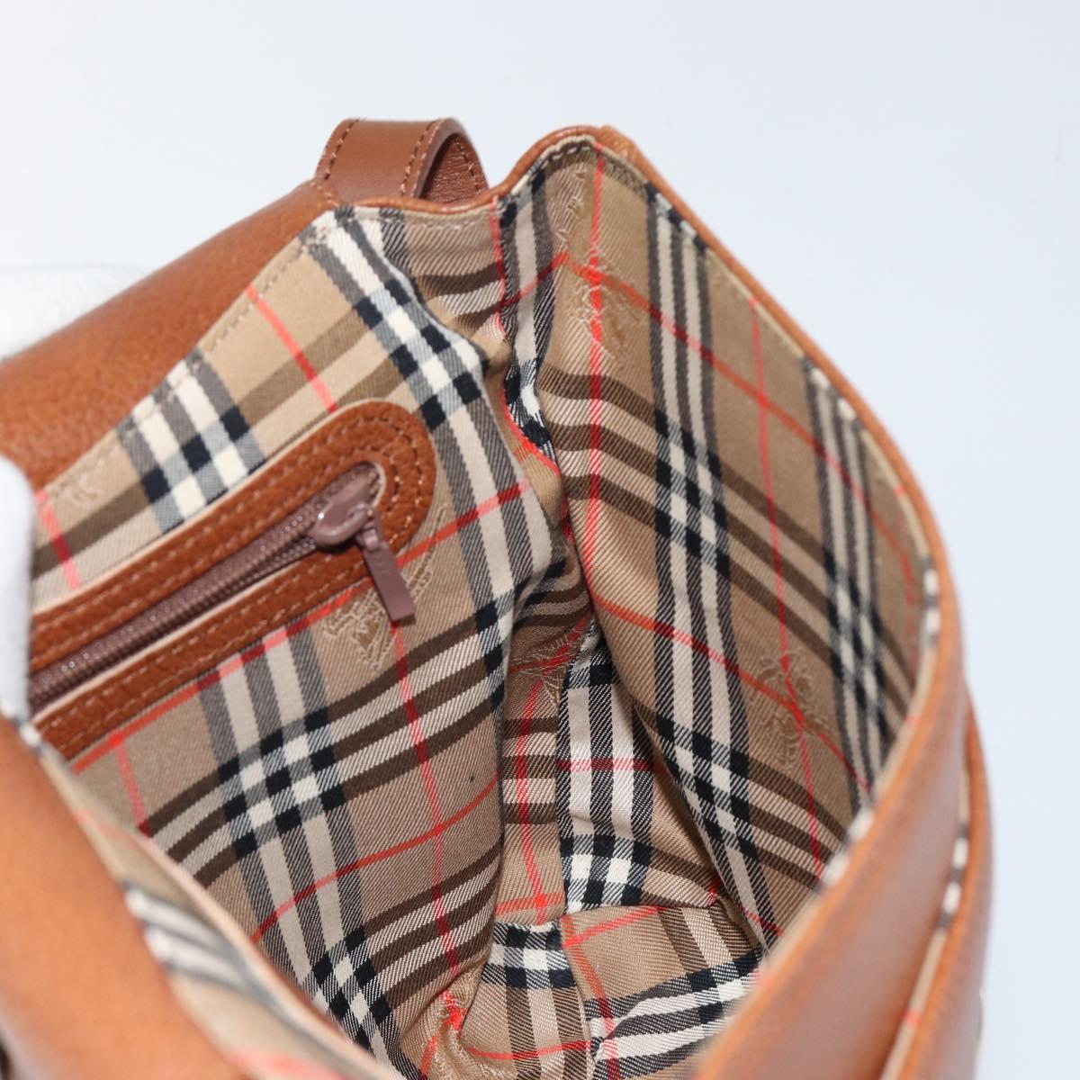 Burberrys Nova Check Shoulder Bag Leather Beige Brown gold Auth am9393