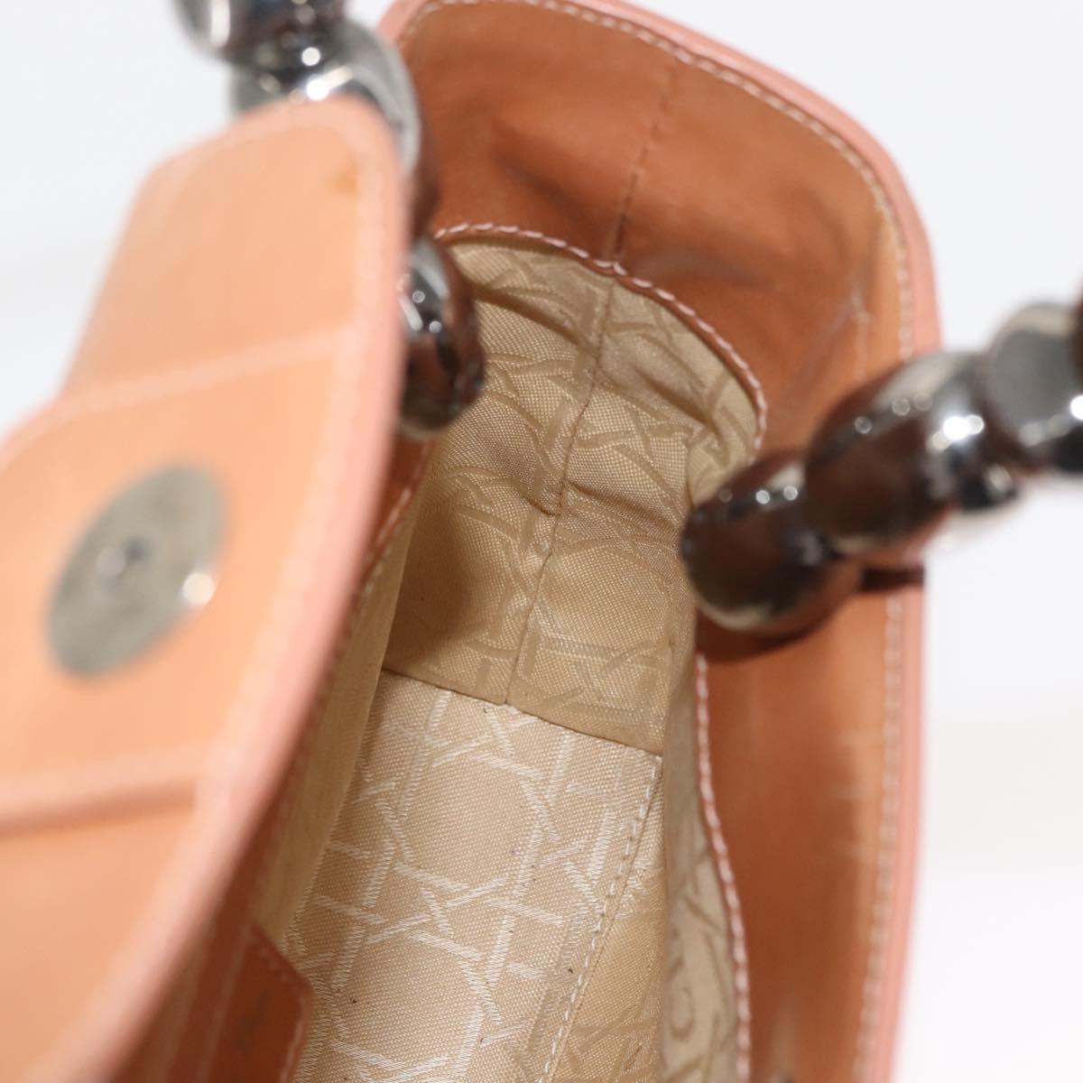 Christian Dior Maris Pearl Hand Bag Patent leather Beige pink Auth am9395