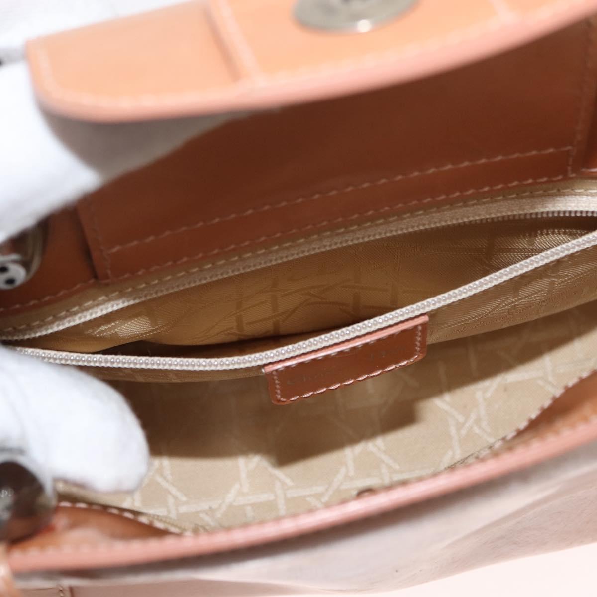 Christian Dior Maris Pearl Hand Bag Patent leather Beige pink Auth am9395