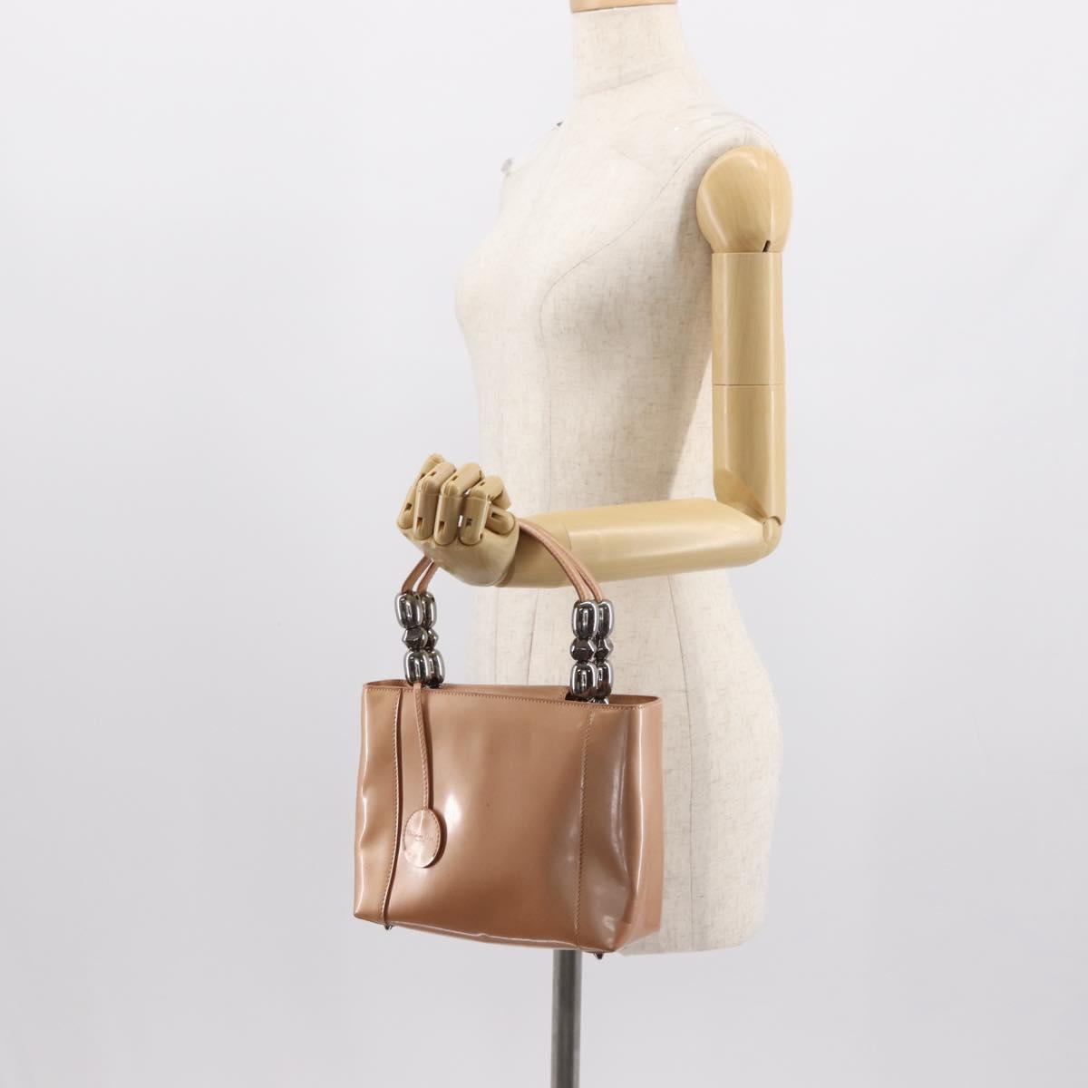 Christian Dior Maris Pearl Hand Bag Patent leather Beige pink Auth am9395