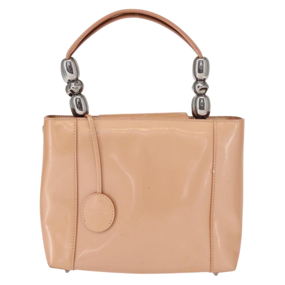 Christian Dior Maris Pearl Hand Bag Patent leather Beige pink Auth am9395