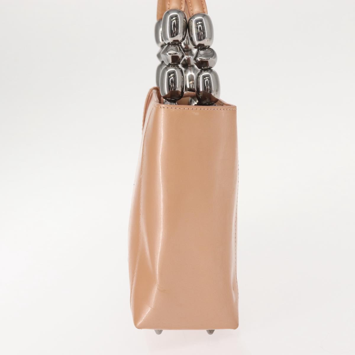 Christian Dior Maris Pearl Hand Bag Patent leather Beige pink Auth am9395