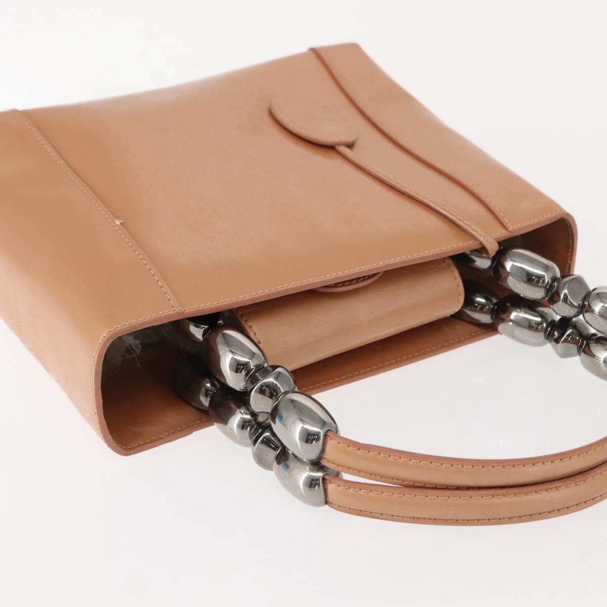 Christian Dior Maris Pearl Hand Bag Patent leather Beige pink Auth am9395