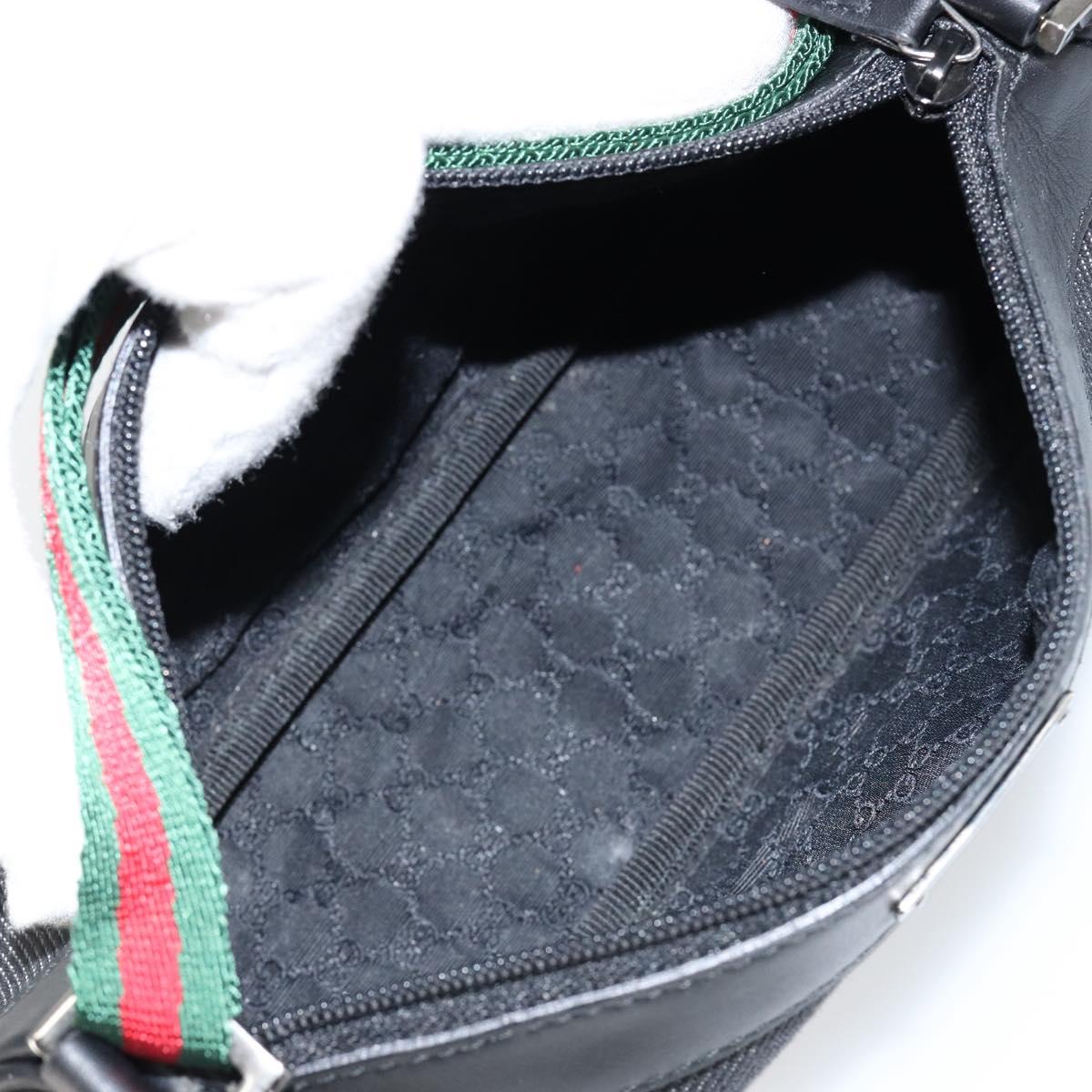 GUCCI Web Sherry Line Pouch Canvas Leather Black Silver Red 92820 Auth am9396