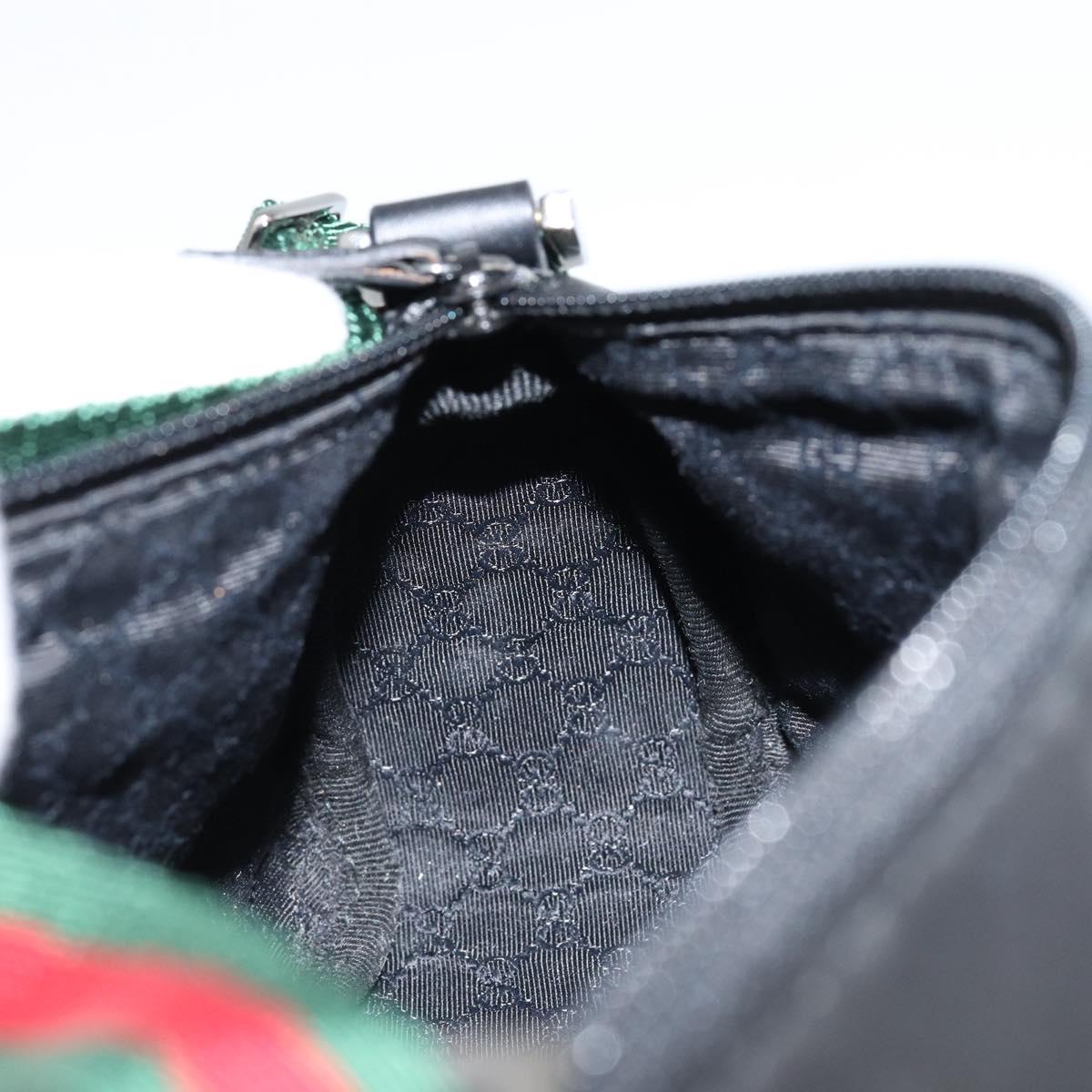 GUCCI Web Sherry Line Pouch Canvas Leather Black Silver Red 92820 Auth am9396