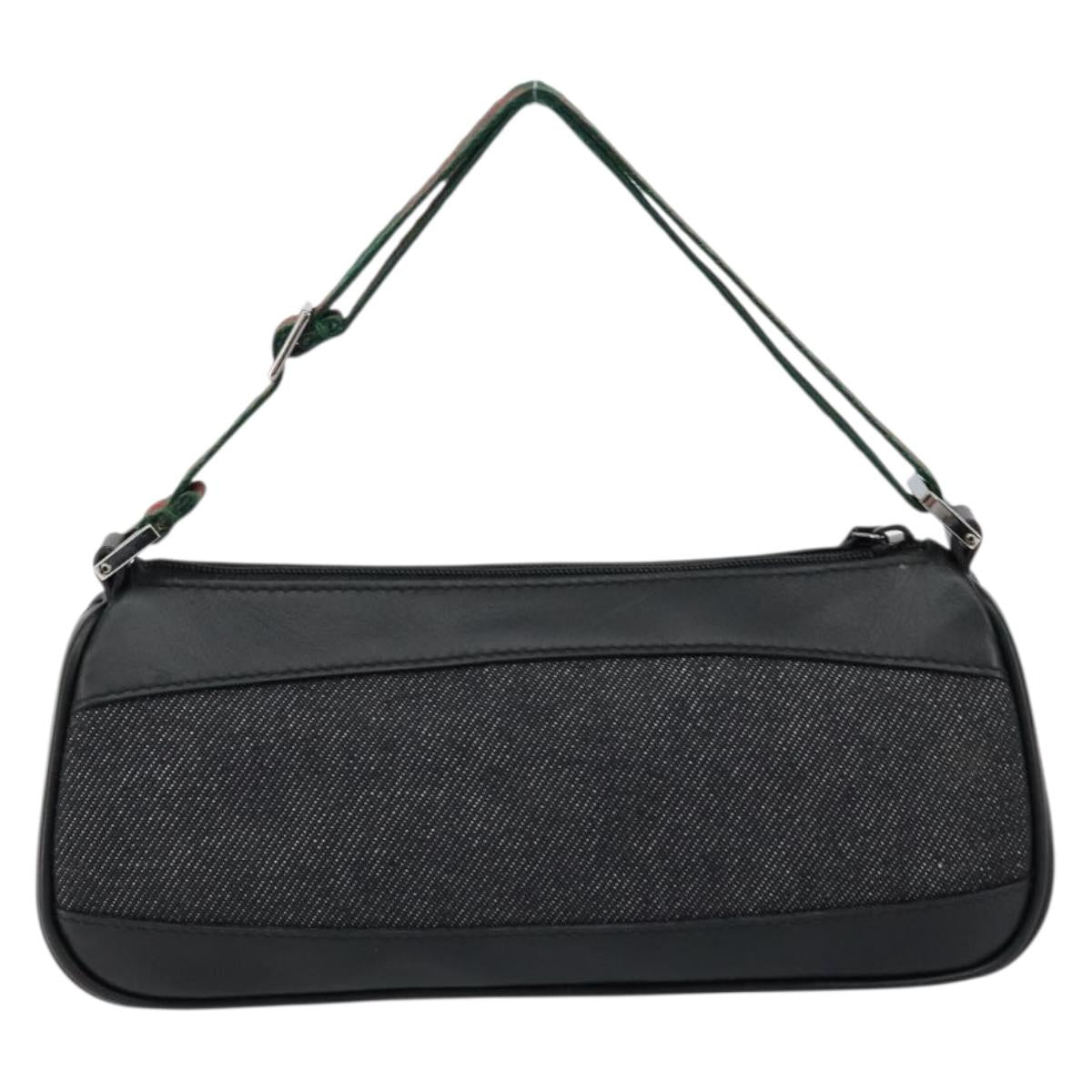 GUCCI Web Sherry Line Pouch Canvas Leather Black Silver Red 92820 Auth am9396