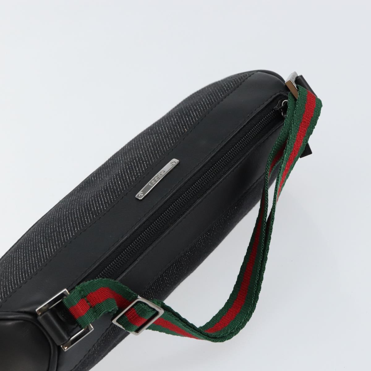 GUCCI Web Sherry Line Pouch Canvas Leather Black Silver Red 92820 Auth am9396