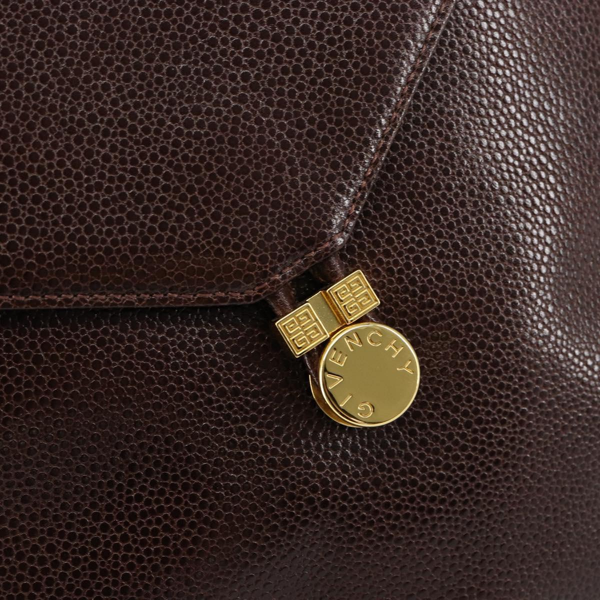 GIVENCHY Shoulder Bag Leather embossed Dark Brown Gold Auth am9398