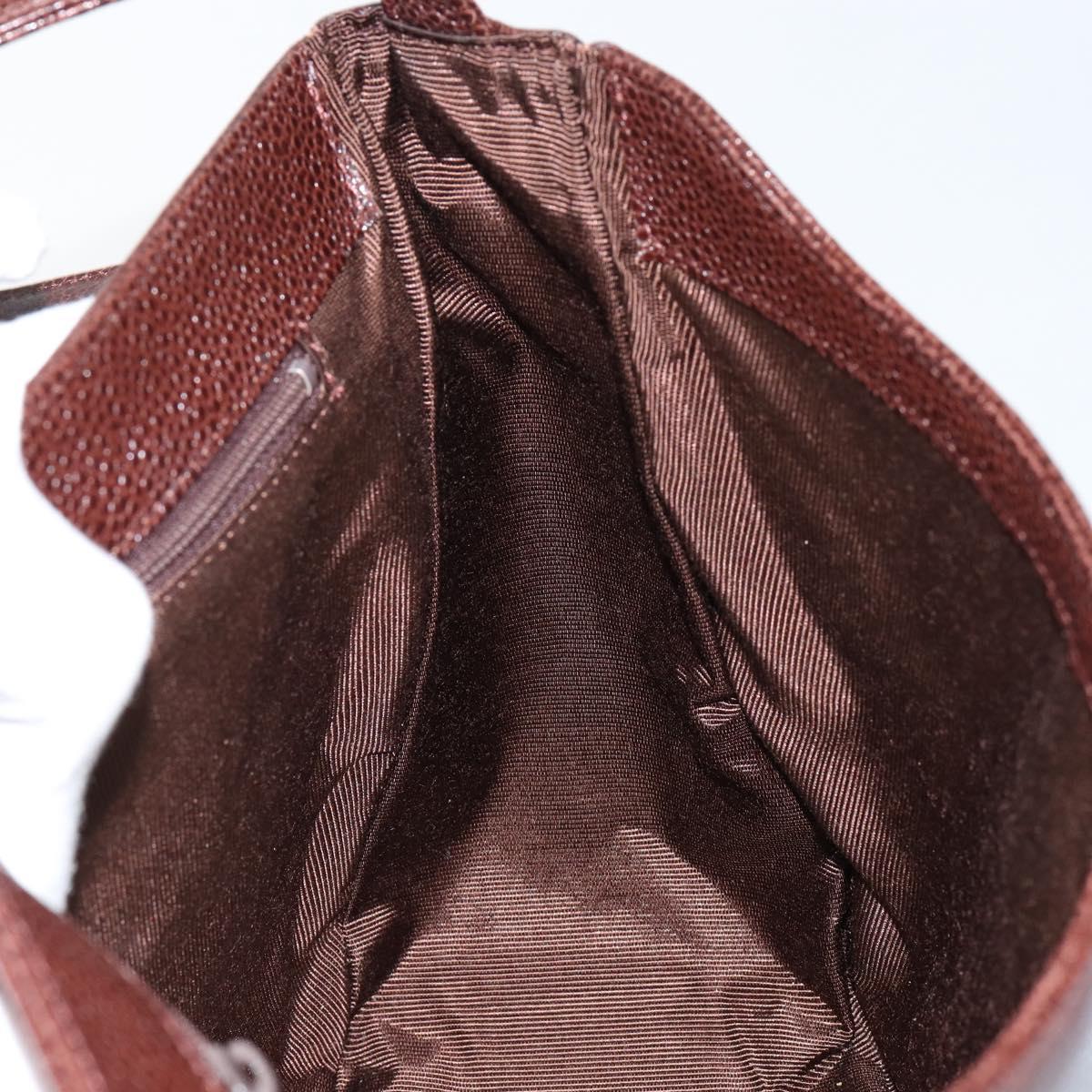 GIVENCHY Shoulder Bag Leather embossed Dark Brown Gold Auth am9398