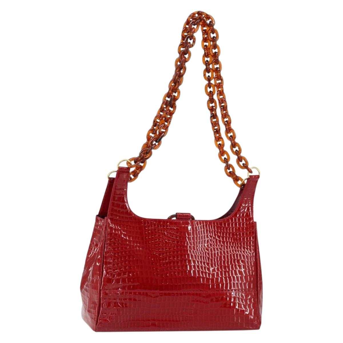 GIVENCHY Chain Shoulder Bag Enamel Red Gold Auth am9400