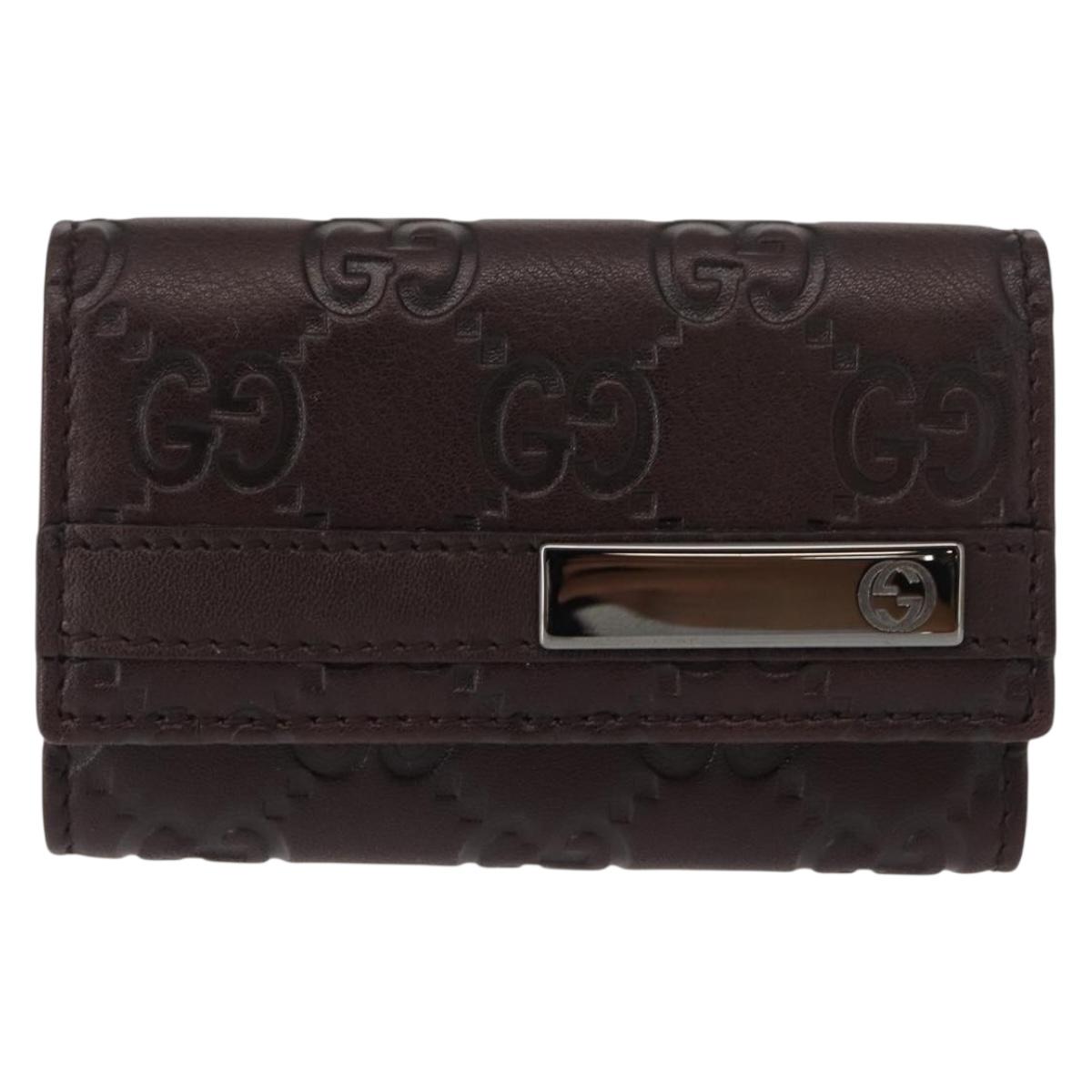 GUCCI Guccissima GG Canvas Key Case Leather Dark Brown 237509 Auth am9408V
