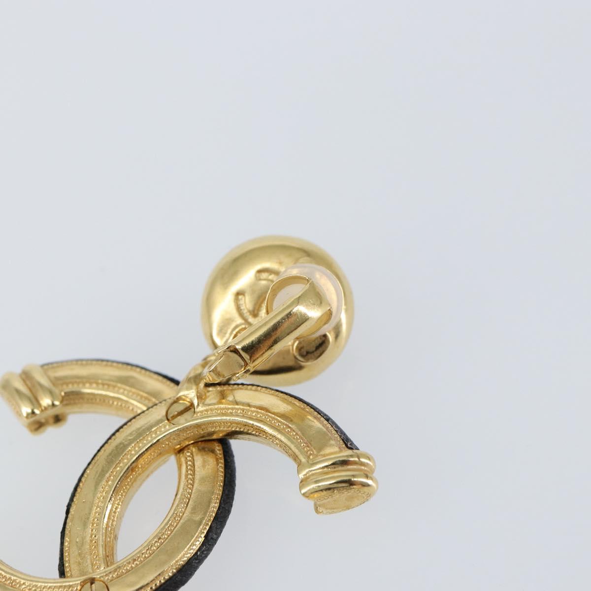CHANEL COCO Mark Camelia Earring Metal Leather Gold CC Auth am9409