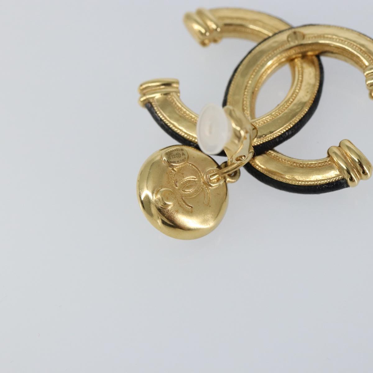 CHANEL COCO Mark Camelia Earring Metal Leather Gold CC Auth am9409