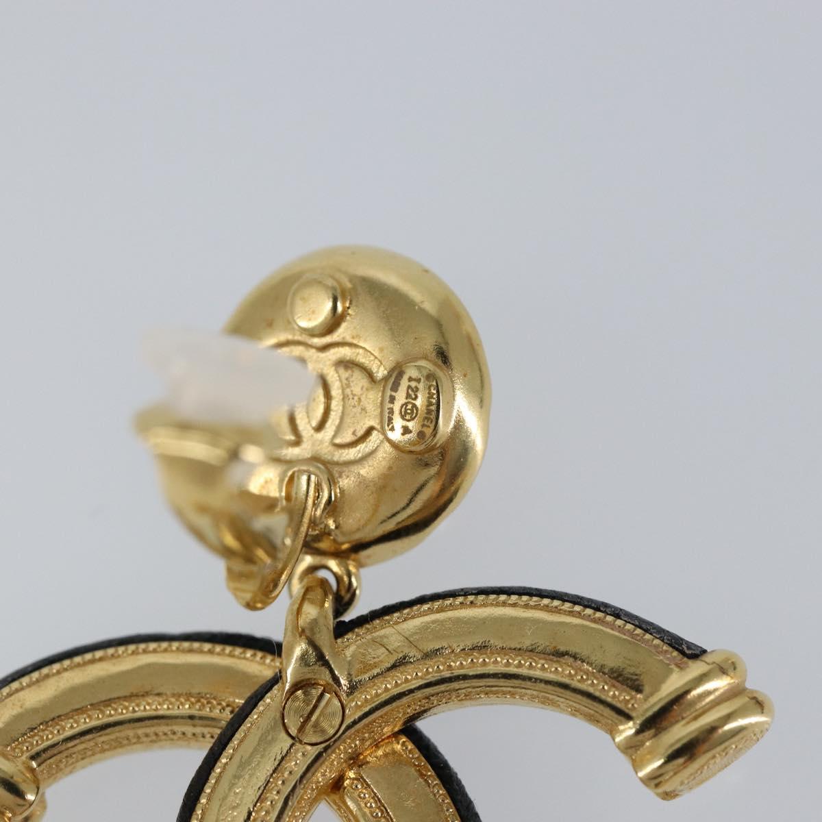 CHANEL COCO Mark Camelia Earring Metal Leather Gold CC Auth am9409