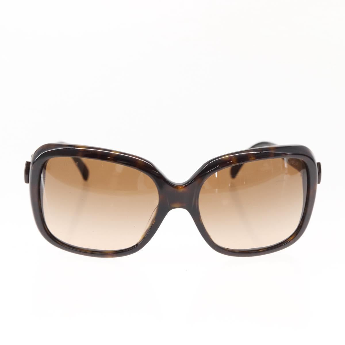 CHANEL COCO Mark ribbon Sunglasses plastic Dark Brown CC Auth am9410