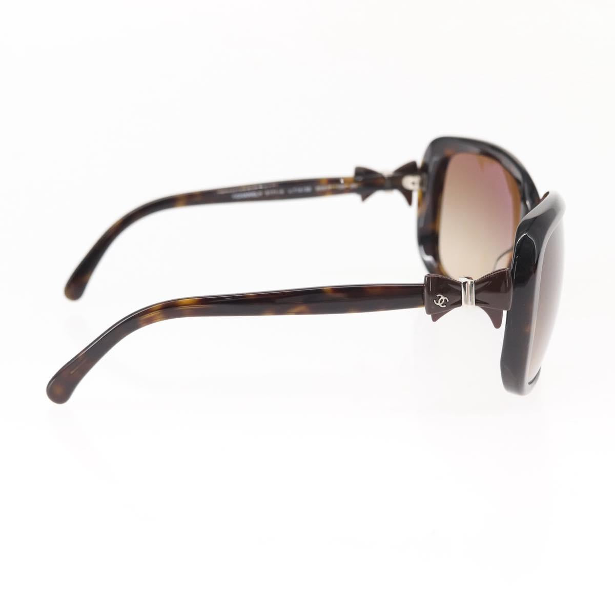 CHANEL COCO Mark ribbon Sunglasses plastic Dark Brown CC Auth am9410