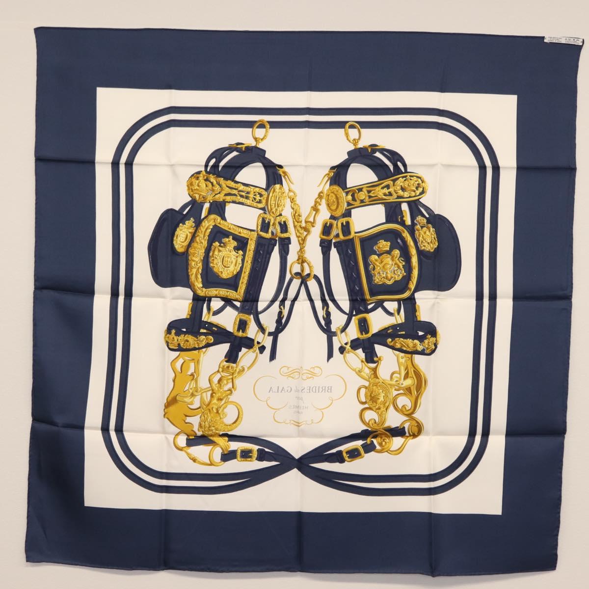 HERMES Carre 90 Scarf ""BRIDES de GALA par"" Silk White blue Auth am9417