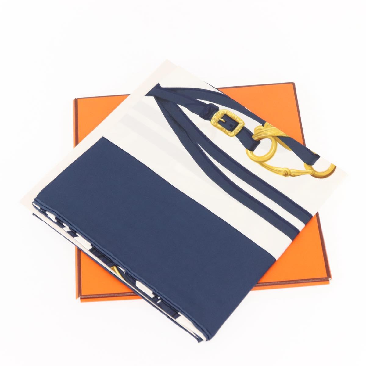 HERMES Carre 90 Scarf ""BRIDES de GALA par"" Silk White blue Auth am9417