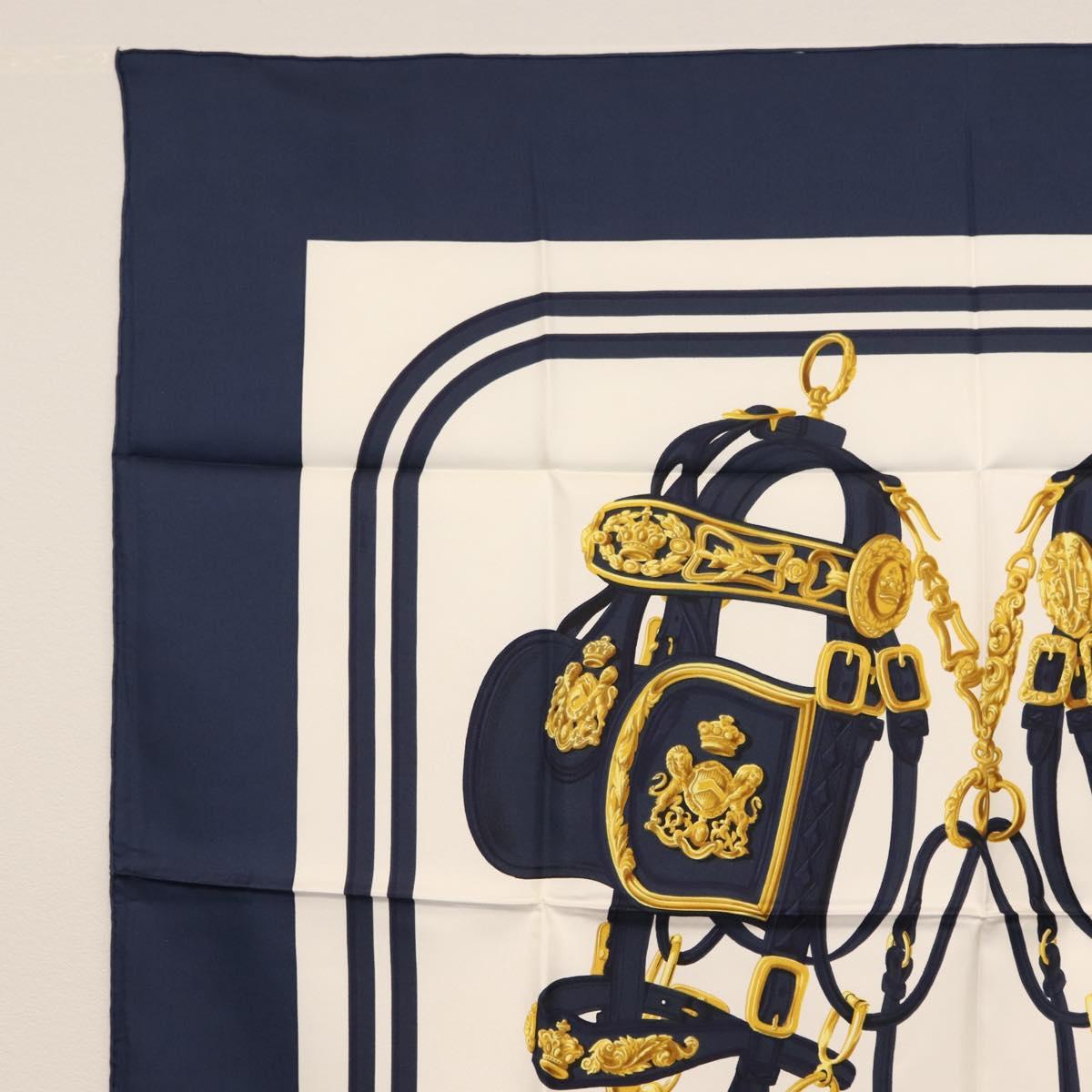 HERMES Carre 90 Scarf ""BRIDES de GALA par"" Silk White blue Auth am9417