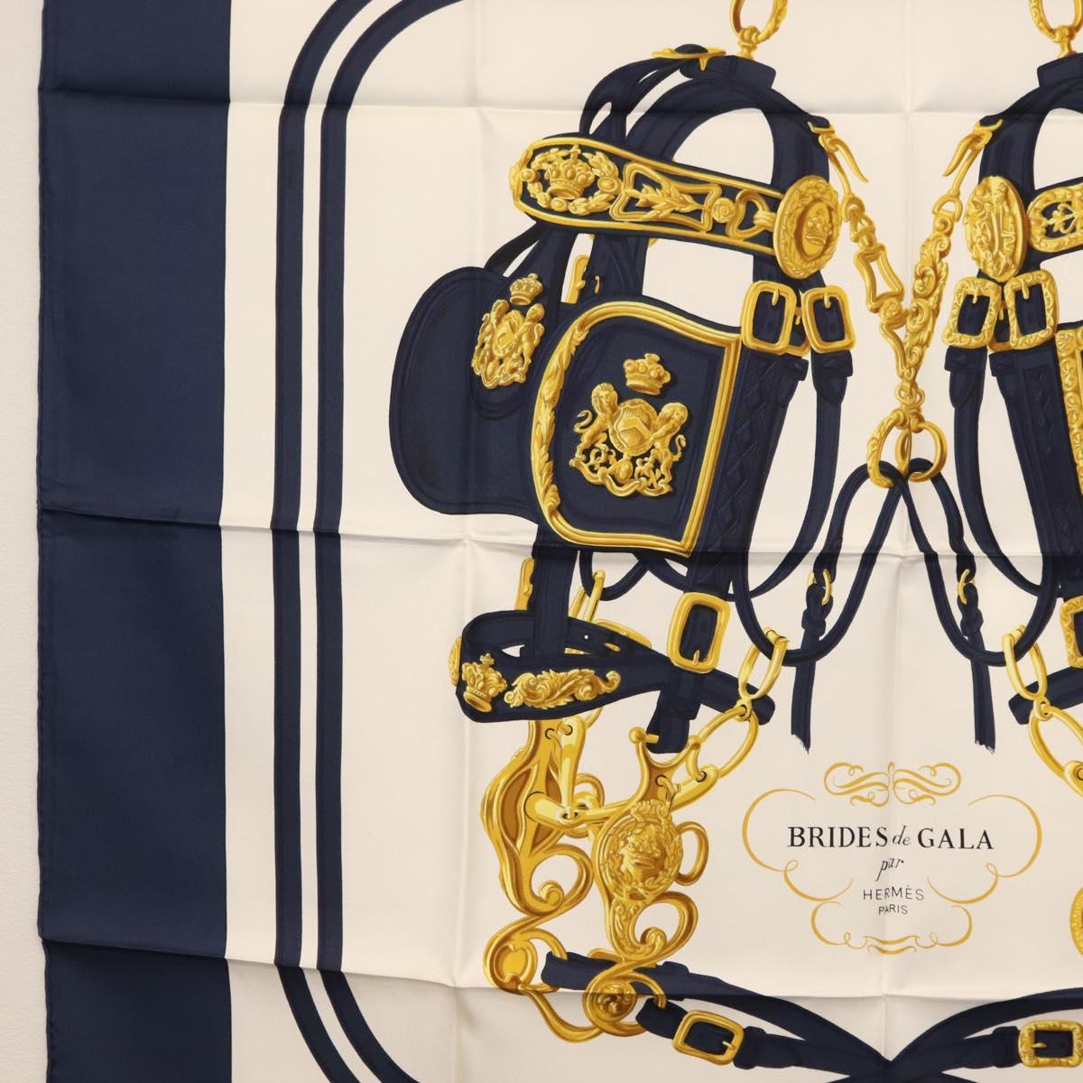 HERMES Carre 90 Scarf ""BRIDES de GALA par"" Silk White blue Auth am9417