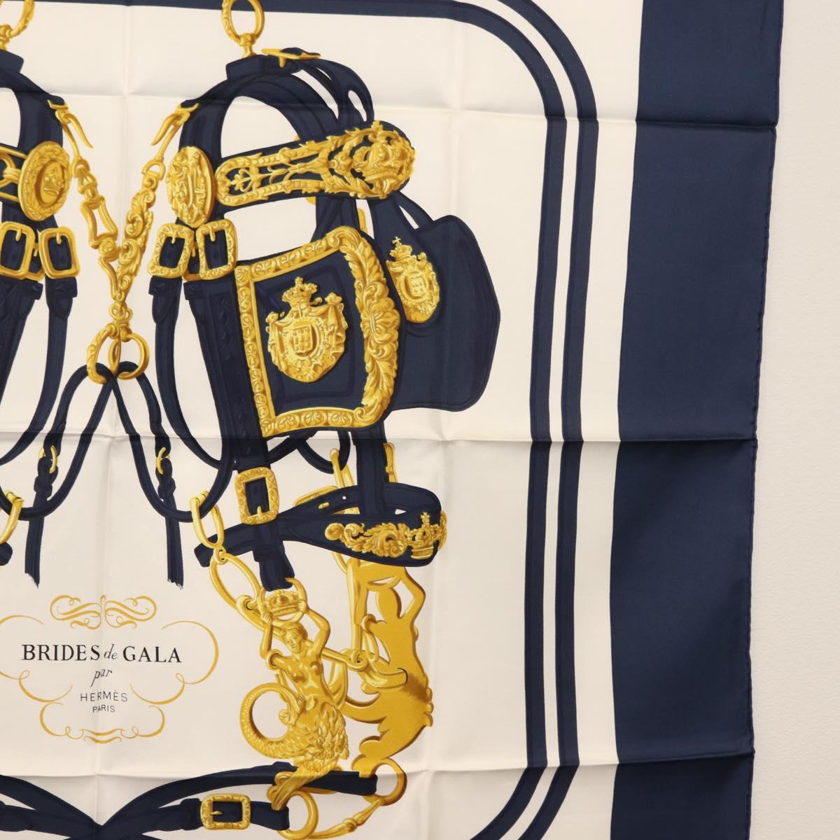 HERMES Carre 90 Scarf ""BRIDES de GALA par"" Silk White blue Auth am9417