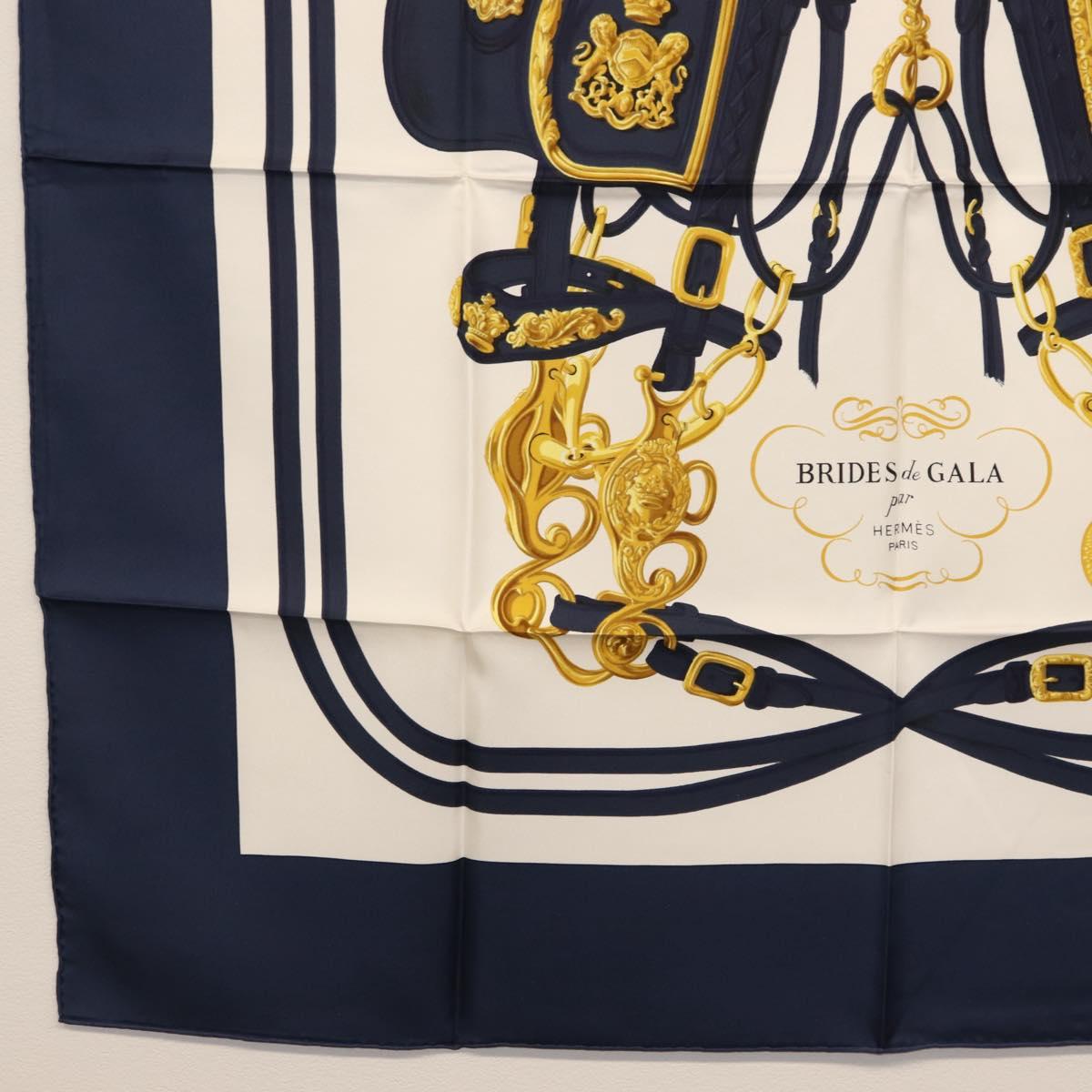 HERMES Carre 90 Scarf ""BRIDES de GALA par"" Silk White blue Auth am9417