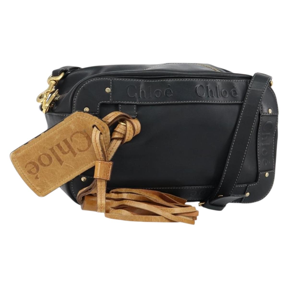 Chloe Eden Shoulder Bag Leather 2way Black Gold Auth am9425