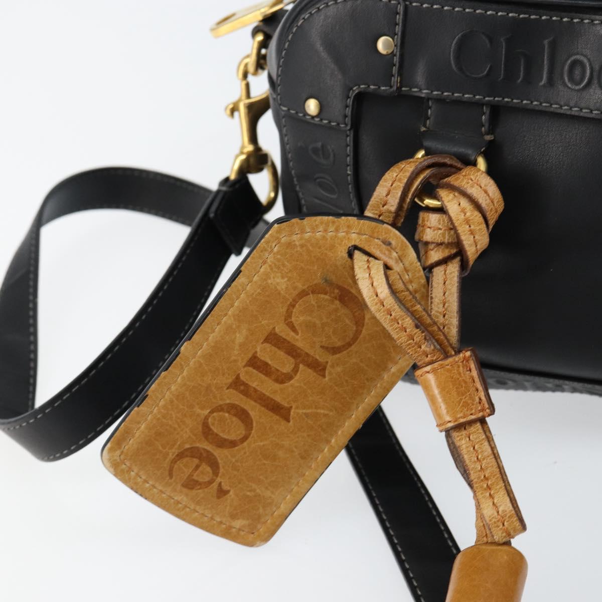 Chloe Eden Shoulder Bag Leather 2way Black Gold Auth am9425