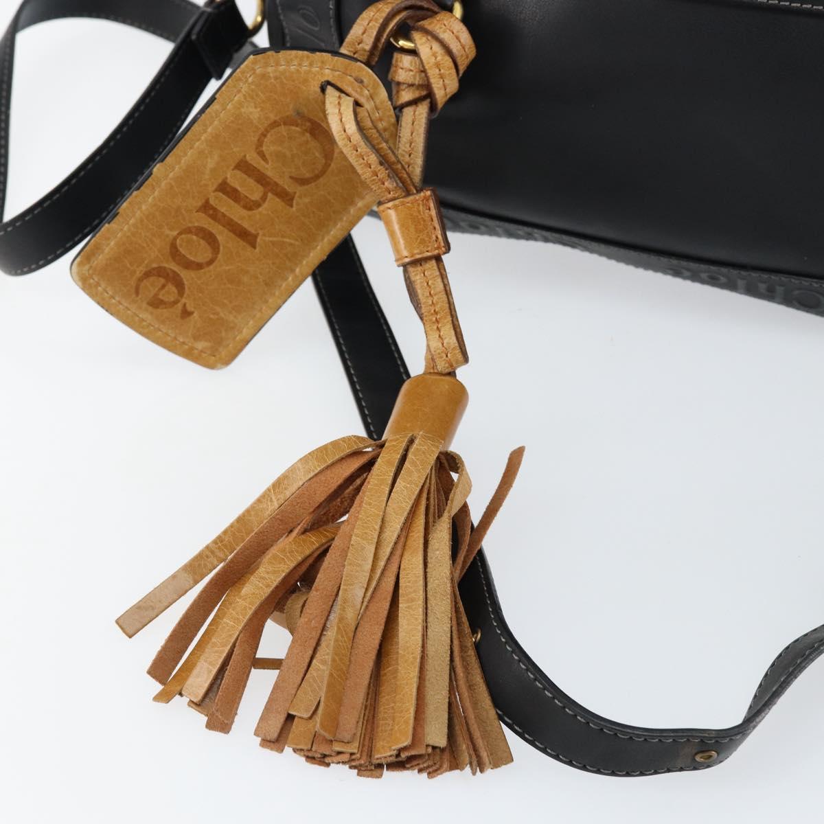 Chloe Eden Shoulder Bag Leather 2way Black Gold Auth am9425