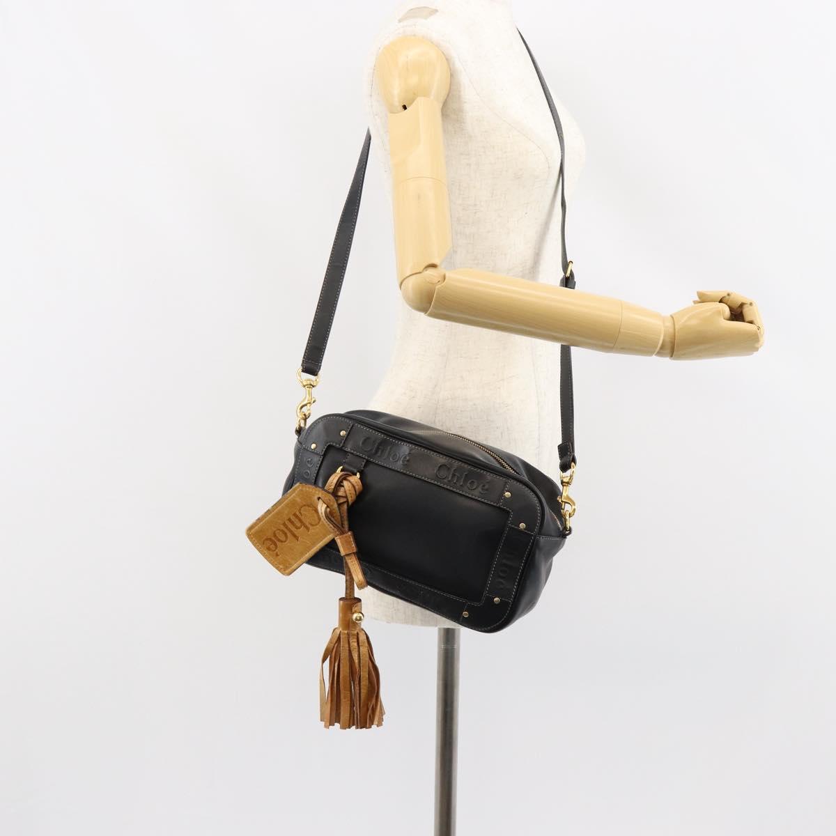 Chloe Eden Shoulder Bag Leather 2way Black Gold Auth am9425