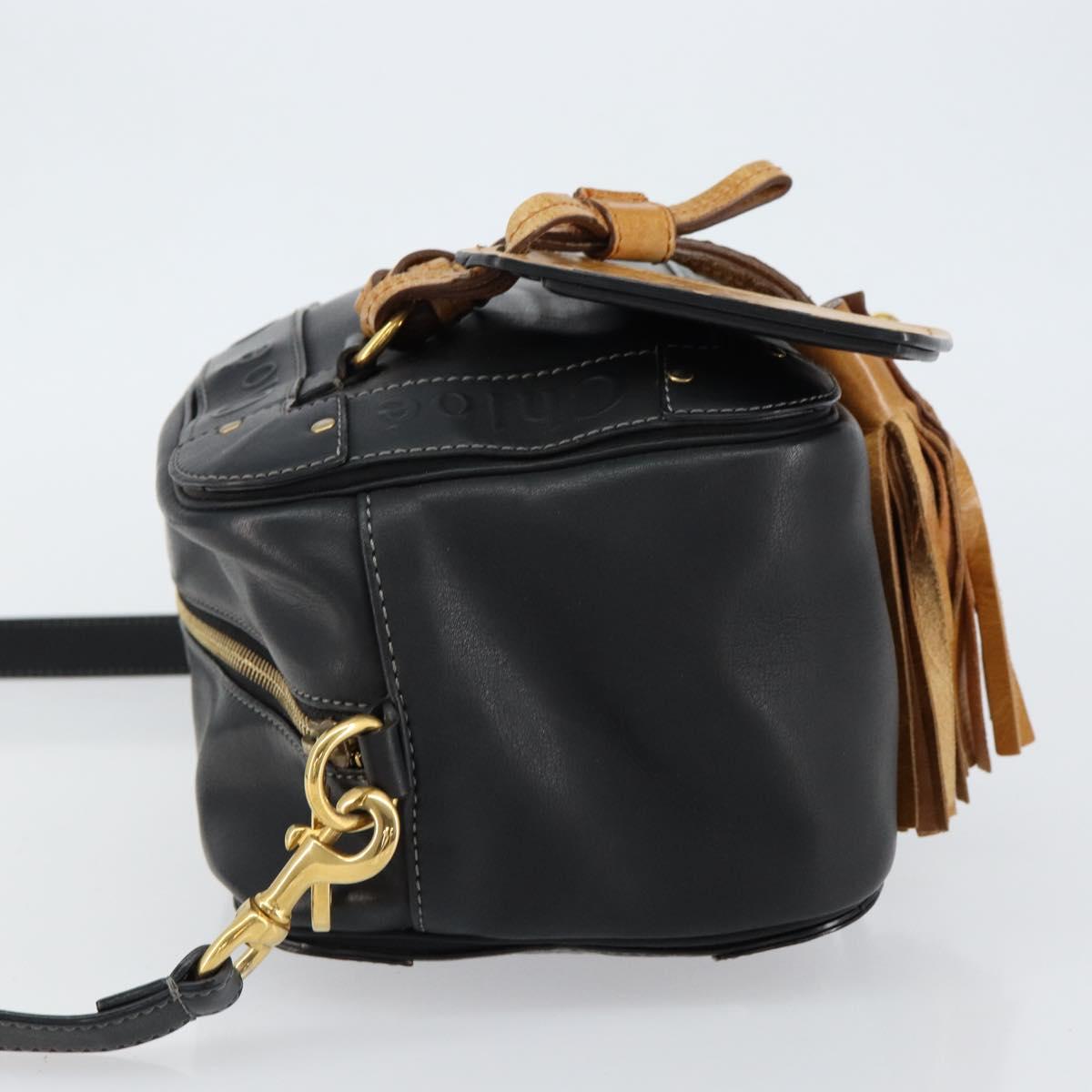 Chloe Eden Shoulder Bag Leather 2way Black Gold Auth am9425