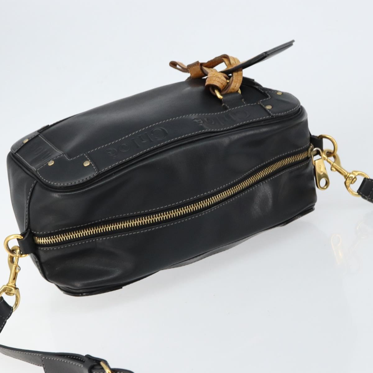 Chloe Eden Shoulder Bag Leather 2way Black Gold Auth am9425