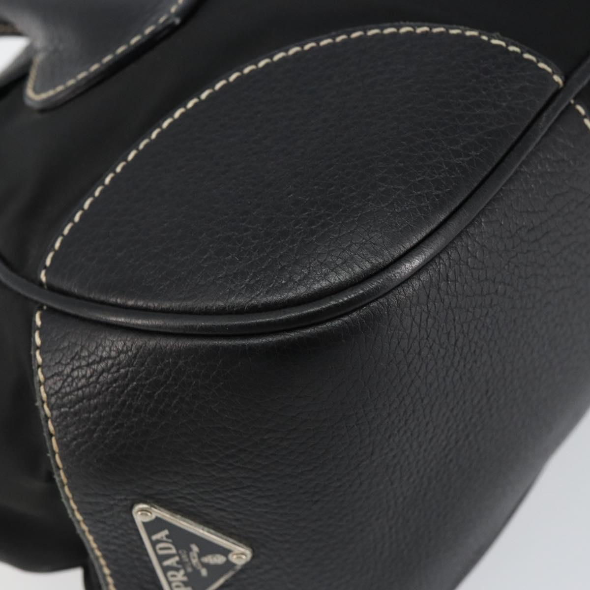 PRADA Shoulder Bag Nylon Leather Black Silver Auth am9430