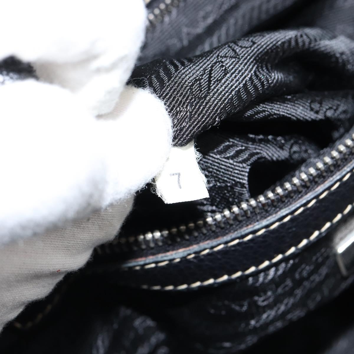 PRADA Shoulder Bag Nylon Leather Black Silver Auth am9430