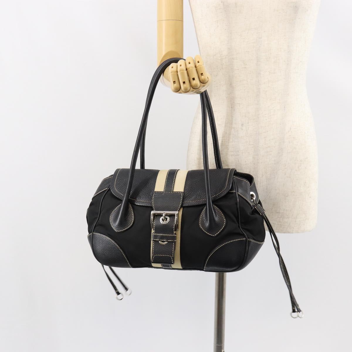 PRADA Shoulder Bag Nylon Leather Black Silver Auth am9430