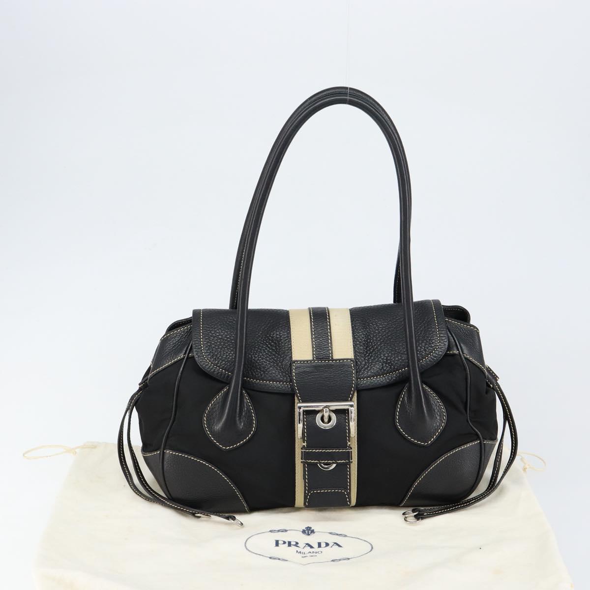 PRADA Shoulder Bag Nylon Leather Black Silver Auth am9430