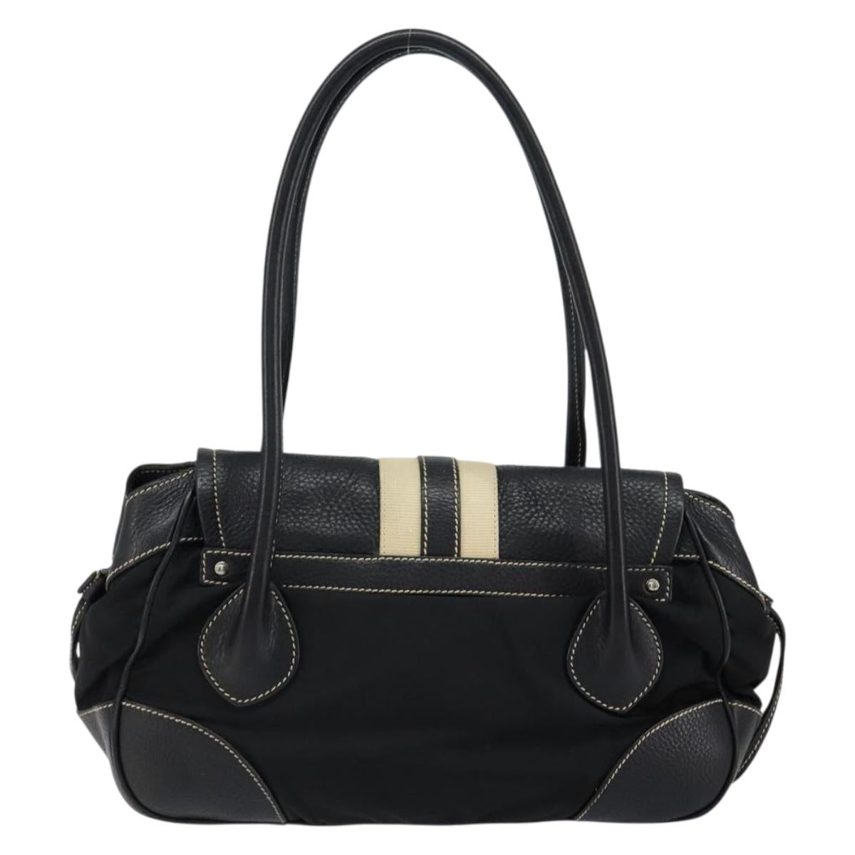 PRADA Shoulder Bag Nylon Leather Black Silver Auth am9430