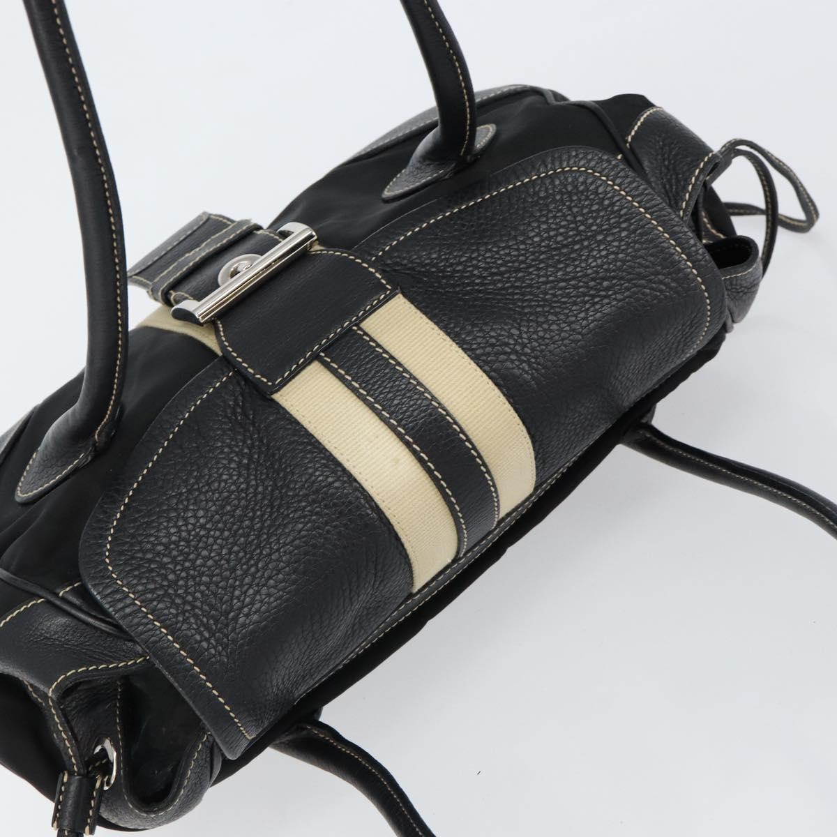 PRADA Shoulder Bag Nylon Leather Black Silver Auth am9430