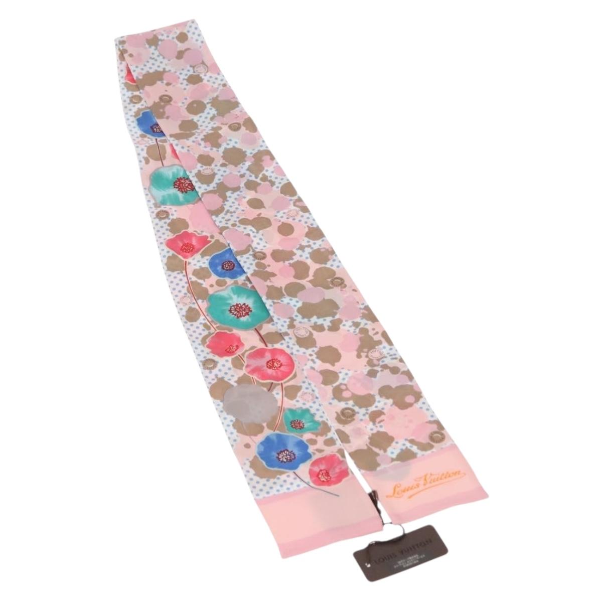 LOUIS VUITTON Bando Retro Flower Scarf Silk Pink Beige M75214 LV Auth am9452