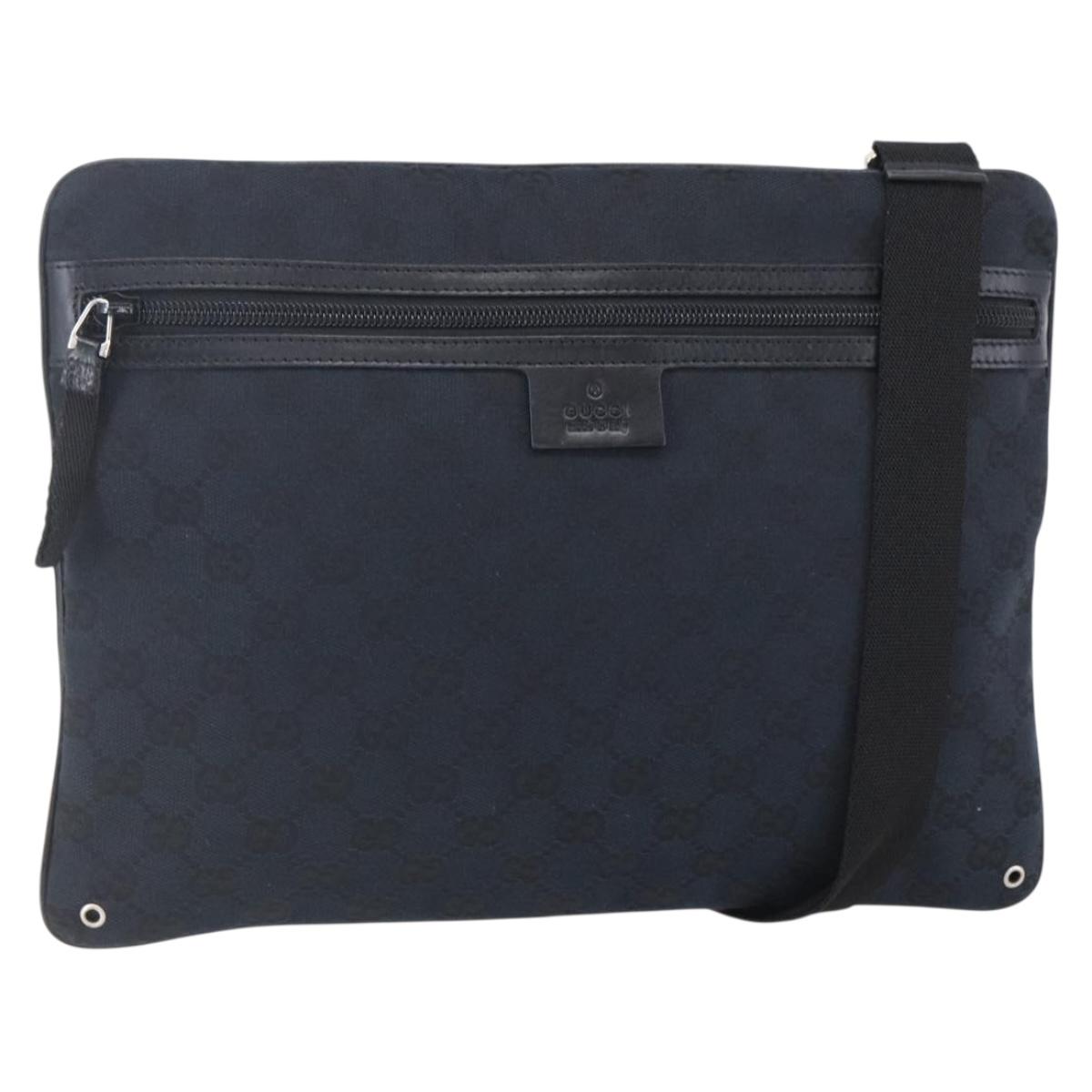 GUCCI GG Canvas Shoulder Bag Black Silver 90476 Auth am9461