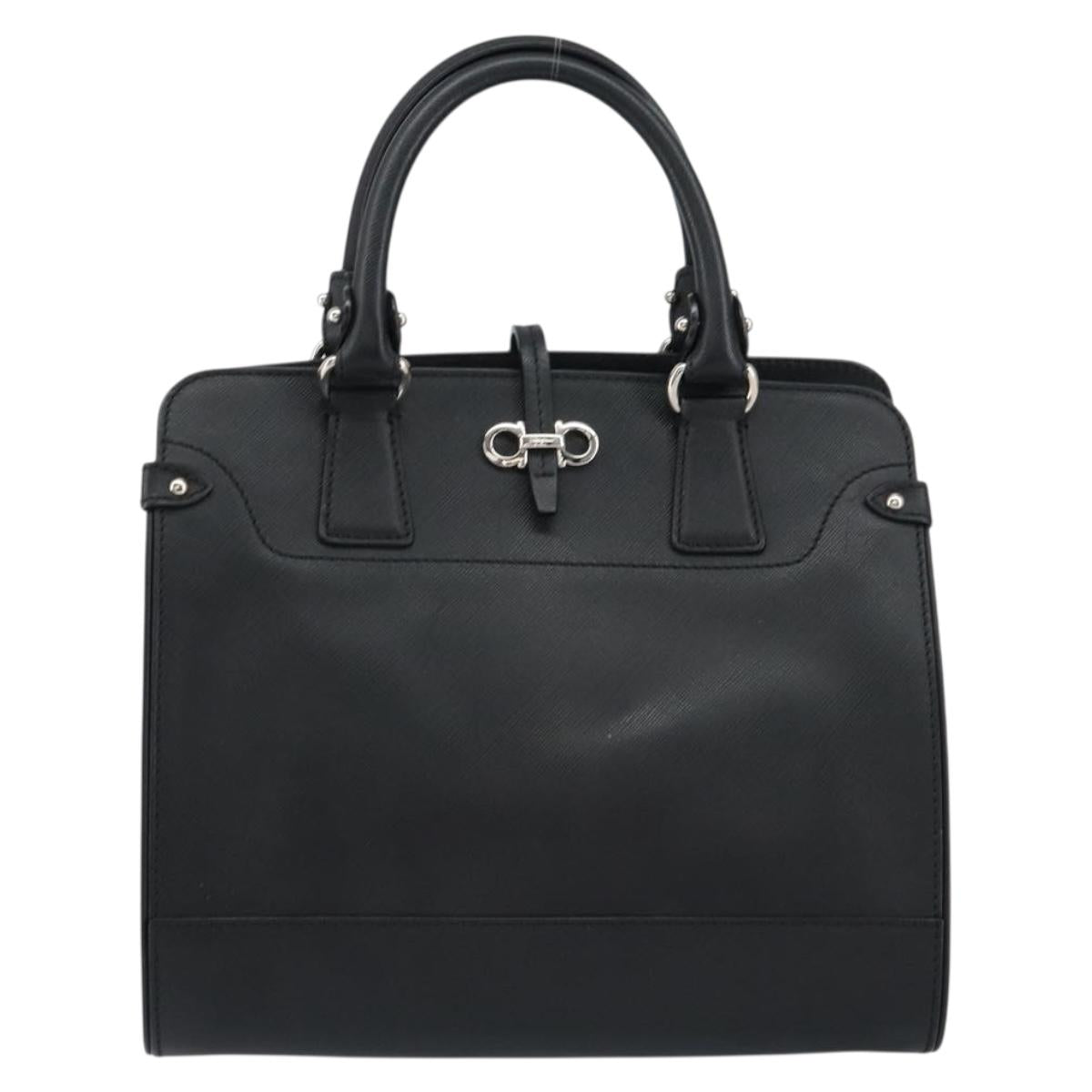 Salvatore Ferragamo Gancini Hand Bag Leather Black Silver Auth am9462V