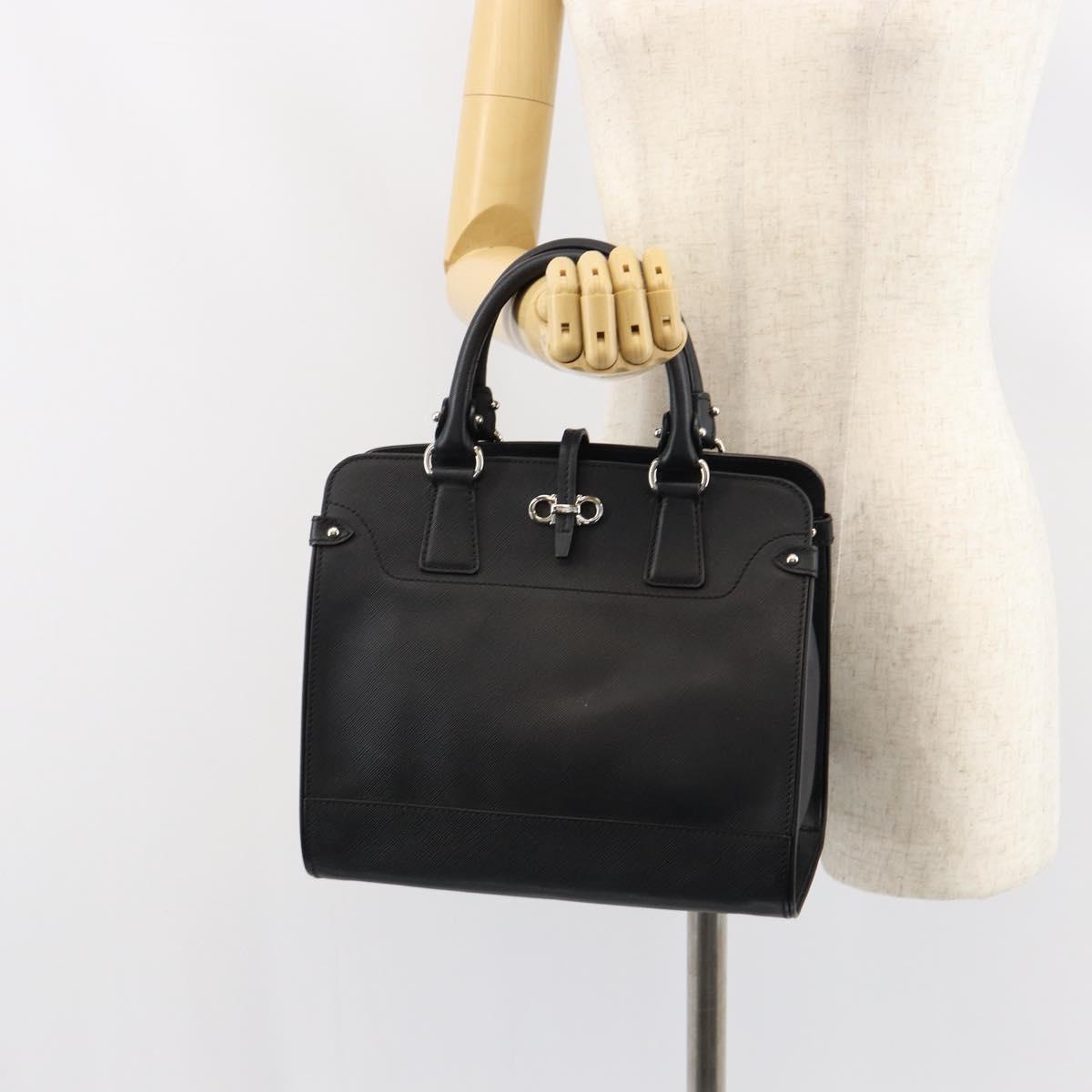 Salvatore Ferragamo Gancini Hand Bag Leather Black Silver Auth am9462V