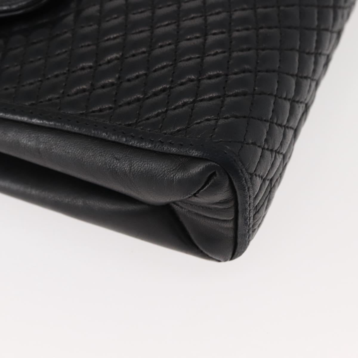 BALLY Quilted Chain Shoulder Bag Leather Black Gold Auth am9465