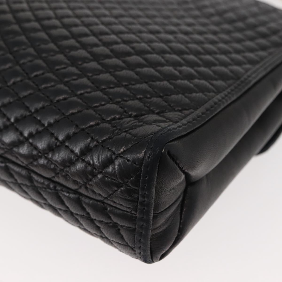 BALLY Quilted Chain Shoulder Bag Leather Black Gold Auth am9465