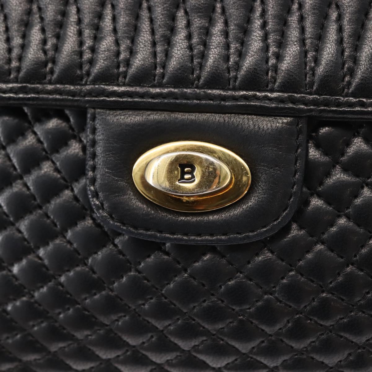 BALLY Quilted Chain Shoulder Bag Leather Black Gold Auth am9465