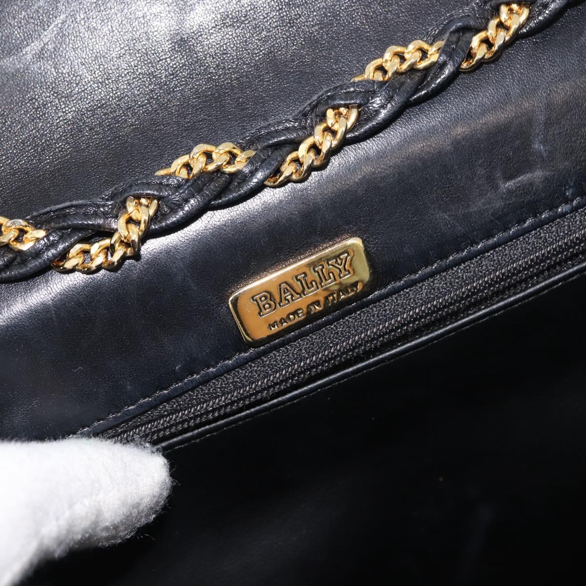 BALLY Quilted Chain Shoulder Bag Leather Black Gold Auth am9465