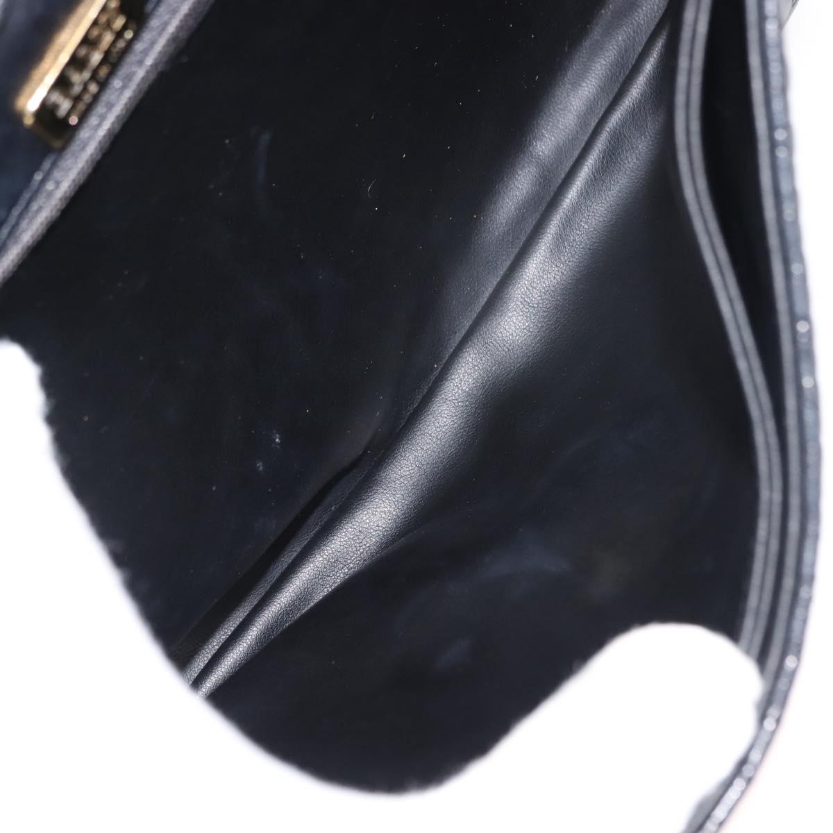 BALLY Quilted Chain Shoulder Bag Leather Black Gold Auth am9465