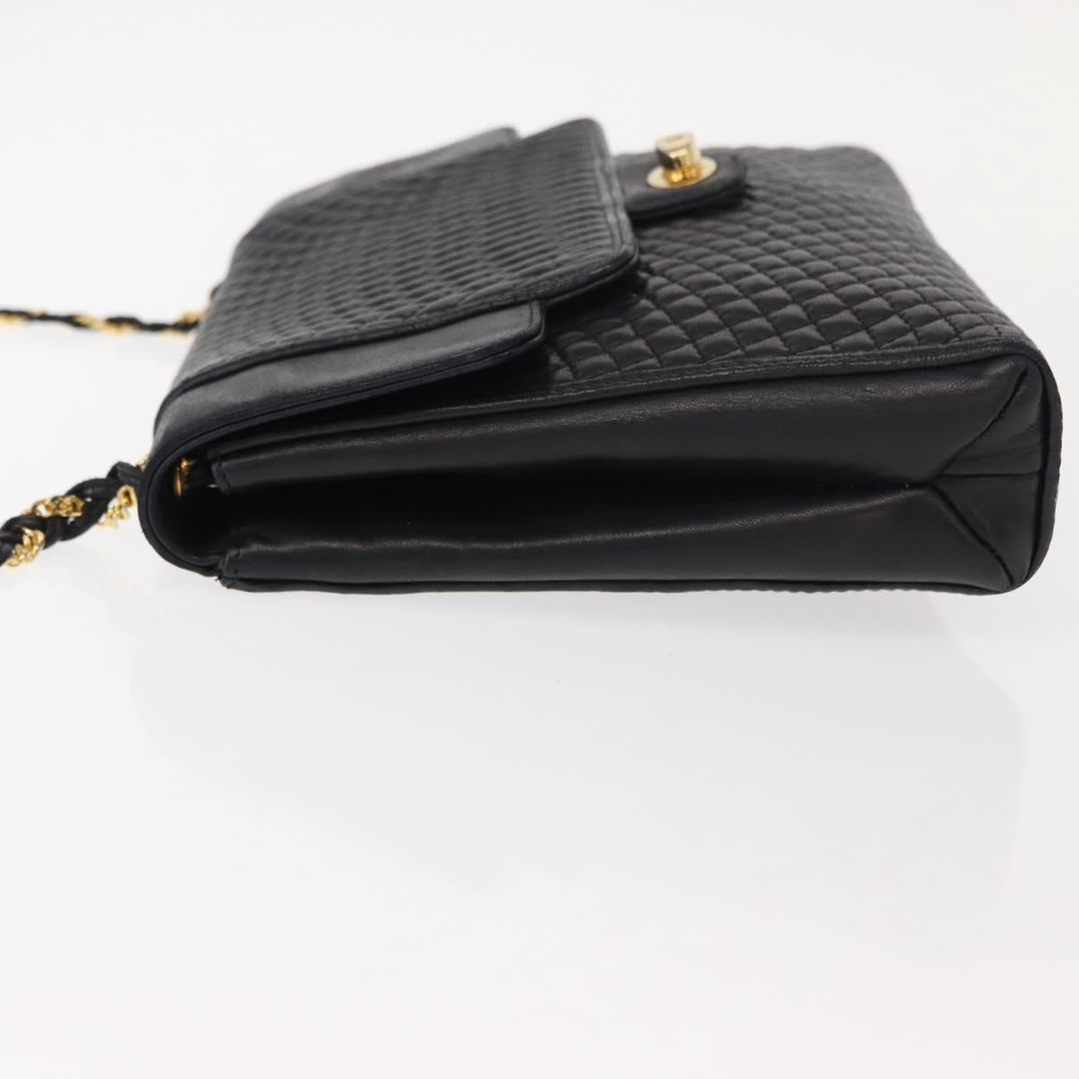 BALLY Quilted Chain Shoulder Bag Leather Black Gold Auth am9465